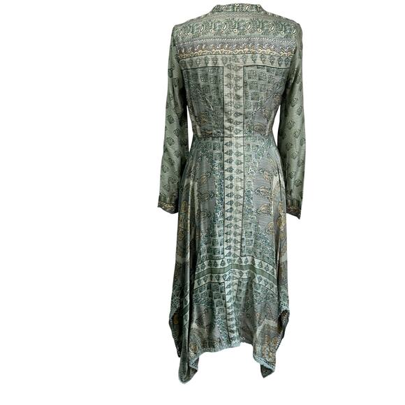 Soft Surroundings Boho Print Maxi Dress Long Sleeve Green Flowy Hem Sz Small - Picture 2 of 11